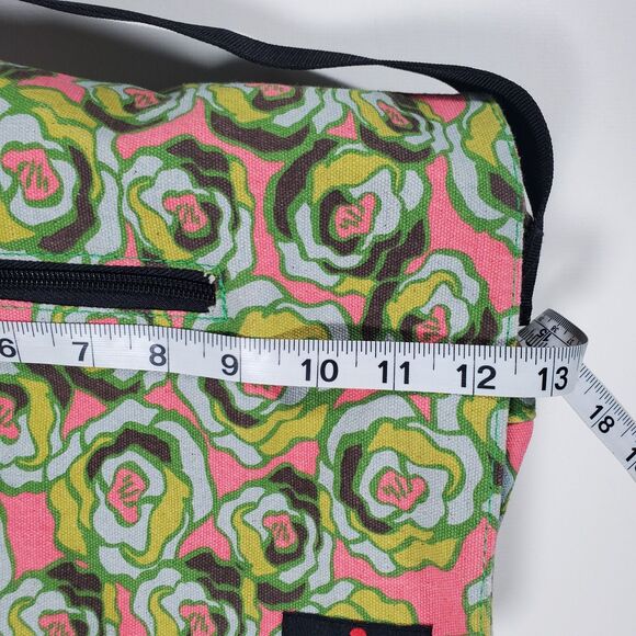 Kavu Medium Crossbody Bag Green Pink Floral Abstract Cotton Outdoors Rope Strap - Picture 10 of 12